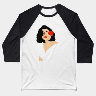 Lady with Red Flower Baseball T-Shirt